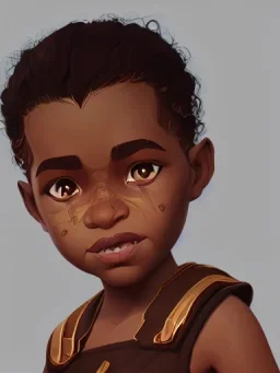 Portrait of a chocolate skinned girl warlock toddler with curly hair