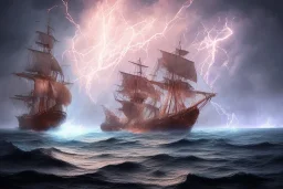 old ship fire lightning