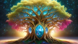 landscape,,,blue,yellow,red,white,pink,cyan,green,gleaming diamond tree with golden accents and roots growing from an egg with fractalvines, radiating light, amidst brilliance, symetrical hyperdetailed texture, pearl filigree, concept art, artstation, perfect composition, masterpiece, glittering professional photography, macro, natural lighting, canon lens, shot on dslr 64 megapixels sharp focus ethereal,happy,sky,flower,water,electronic,holography,chair,