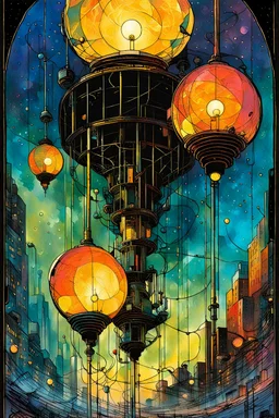 Create a chaotic abstract cubist Tarot Card depicting a post apocalyptic, The Veiled Lamp , with highly detailed facial features, in the style of Bill Sienkiewicz, Philippe Druillet, Gustav Klimt, and Jean Giraud Moebius, precisely drawn, colored and inked