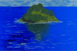 A big blue island on the ocean painted by Claude Monet