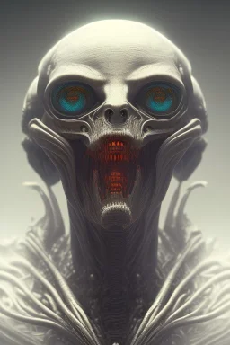 evil berserker, alien, tron, head, bitcoin eyes, 8k, finely detailed, dark light, photo realistic, hr giger