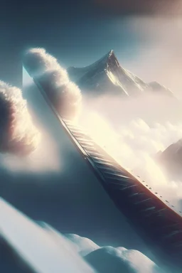 ski jump in cloud, 4k, trending on artstation, depth of field, high detail, backlit