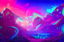 a psychedelic heaven, vibrant color scheme, highly detailed, sharp, romanticism, cinematic, concept art, 4k, 8k, trending on art station, purple and blue tones