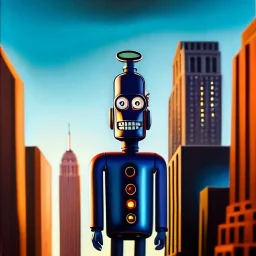 Ultra detailed fullbody Portrait in oil on canvas of Bender futurama merges with Iron Giant walking through new york,intense stare,extremely detailed digital painting, extremely detailed face,crystal clear Big eyes, mystical colors ,perfectly centered image, perfect composition, rim light, beautiful lighting,masterpiece,8k, stunning scene, raytracing, anatomically correct, in the style of robert e howard and Ken Kelley and Ohrai Noriyoshi and Simon Bisley and tomzj1