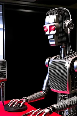 A Terminator-style robot is interviewing for a job as a radio host for a show about the haddock.