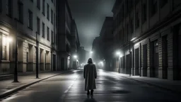 A man alone on a deserted street summoning a ghost