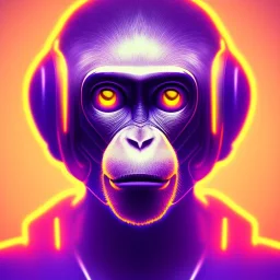 A beautiful portrait of a cyborg monkey purple neon color scheme, high key lighting, volumetric light high details psychedelic background