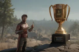 creative trophy with his hand like winner