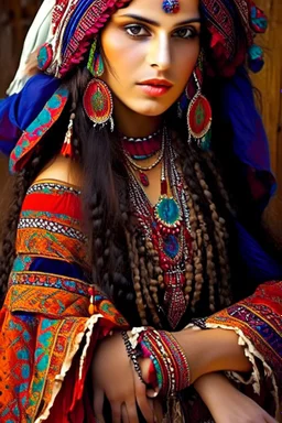 bohemian gorgeous gypsy woman in traditional gypsy dress