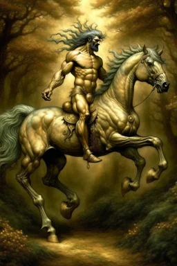 The magnificent and ethereal creature known as the centaur a glorious melding of equine and human form captivates the imagination with its majestic presence as its powerful equine body akin to the untamed wildness of the open fields harmoniously merges with the dignified human upper torso evoking a sense of grace and mystique that leaves all who behold it in awe and wonder