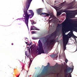  Bones, leaning pose, watercolor illustration by <agnes cecile> <Yoji Shinkawa>,darred tones,