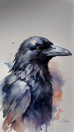 watercolor painting of crow , pen line sketch and watercolor painting ,Inspired by the works of Daniel F. Gerhartz, with a fine art aesthetic and a highly detailed, realistic style