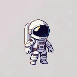 stwórz w stylu pixelart postać kosmonauty postać powinna być na przezroczystym tle, kanał alfa