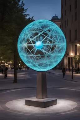 статуя на улице, Шар как атом/молекула: Сделать поверхность шара похожей на модель атома или молекулы, используя геометрические формы, светящиеся элементы или проекцию. . Для этого можно использовать различные геометрические формы, такие как круги, треугольники, шестиугольники и т. д., чтобы создать абстрактное изображение структуры атома или молекулы. Кроме того, возможно использование светящихся элементов, чтобы придать статуе особую магическую атмосферу и привлечь внимание прохожих ночью.