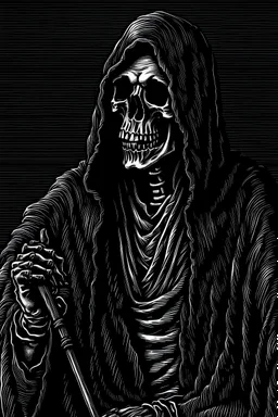 ultra high image quality, Grim Reaper, WEARING A 3 PIECE SUIT, POSED FOR DOLLAR BILL PORTRAIT, LINE TONE, WSJ STYLE, HEDCUT, Close-up of an set against AMOLED-worthy pure black backdrop, fantasy art style infused with filter, tailored for vertical wallpaper, exclusive design with no duplicates, radiating beauty suitable for a PC screen image, vivid colors, ultra fine, digital painting.