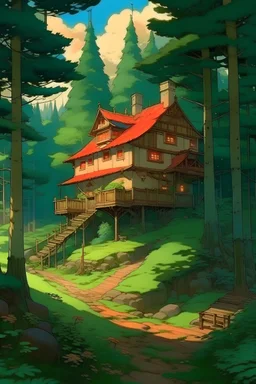 a house in a forest, ghibli style