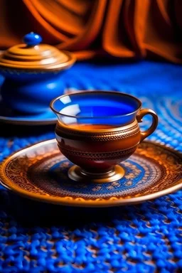 Arabic tea on blue Persian rug