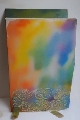 scroll holder, metallic, massive, cold colours, watercolour, large strokes, intricate design