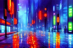 Cyberpunk street, impressionism painting