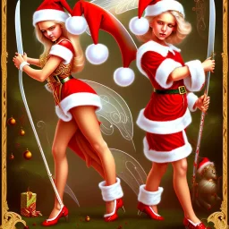 pretty blonde fairies, santa hats, sickles, swords