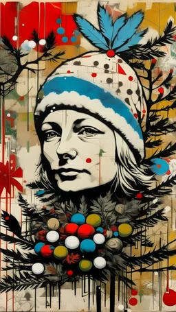 a creative mixed media of a Christmas , digital art, screen print, wheat paste poster