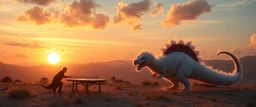 ghost busters and a ping pong long fluffy slinky cloud twisting dinosaur sun set
