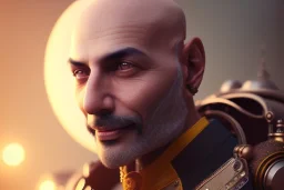 portrait of a bald Atul Bhardwaj, steampunk, brown eyes, no facial hair, steampunk, unreal 5, octane render, cinema4d, dynamic lighting, soft lighting, 4k, redshift render, highly detailed, hyper realistic