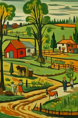 A view of rural life in the style of the Expressionist school