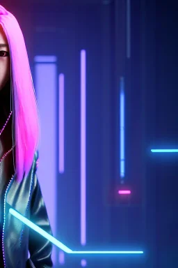 Blade runner portrait, Asian cyber woman:: symmetry photography, cyberpunk, pink hair, makeup, long line eye, light iris, :: latex coat, pink, white, black :: cinematic, Ultra realistic, dark scene, soft color, highly detailed, unreal engine 5, RTX, ultra detail, 3d, finely drawn, high definition.