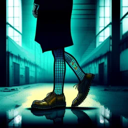 an walking empty glas with legs and shoes, in a factory, nobody cares about the empty glas, that is why he is so sad :(