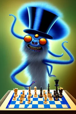 hairy blue spider wearing a top hat and playing chess, neo-impressionism, trending on artstation, jungle setting, pastel colors,