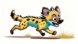 Cute chibi-style hyena dog, chasing its own tail, cartoony, colorful, exaggerated, simplified, adorable