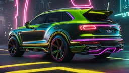 Bentley Bentayga Mansory Cyberpunk 2077 neon Style Rear View, Super Detailed, desktop wallpaper, 4K