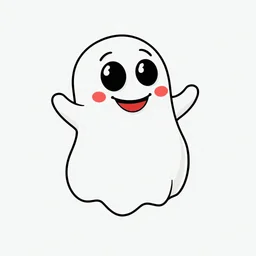 A simple, line art illustration of a white monster resembling a friendly ghost, with a smooth, rounded shape. Its body is decorated with colorful candy eyes and a cheerful candy smile, made from small, bright candies like jellybeans or candy dots. The ghostly monster is outlined with smooth, bold lines, and the candy decorations are in vibrant colors like red, blue, green, and yellow, adding a playful touch. The background is minimal, allowing the focus to be on the ghostly figure and its sweet.