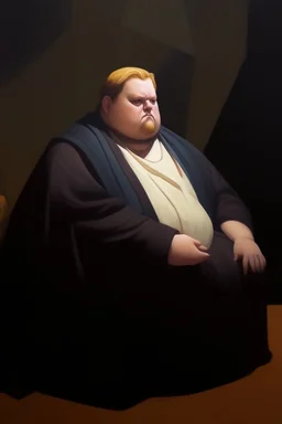 1970's dark fantasy cover dnd style oil painting of obese fat obi-wan with minimalist far perspective