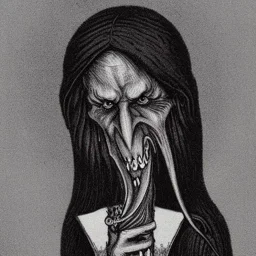 Nosferatu vampire with a tentacle beard hair and vampire fangs as a Russian Orthodox