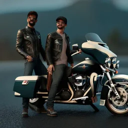 siyah Deri ceket giymiş,gözlük takmış harley davidson süren keçi yüksek çözünürlük 4k