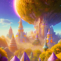 orange and violet landsacape with multicolored crystals falling from the sky, full of details, smooth, bright sunshine，soft light atmosphere, light effect，vaporwave colorful, concept art, smooth, extremely sharp detail, finely tuned detail, ultra high definition, 8 k, unreal engine 5, ultra sharp focus