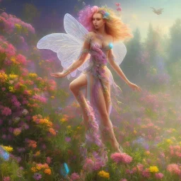 bright fairy in a flowery landscape synthwave,ultra high definition