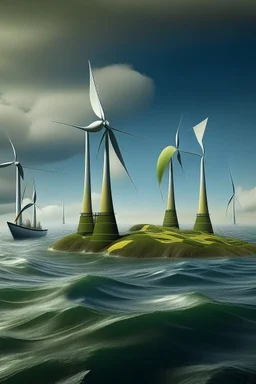 Offshore wind turbines in the style of dali