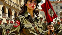 Blanca Piñeiro Abascal en el ejercito español haciendo propaganda, realista,