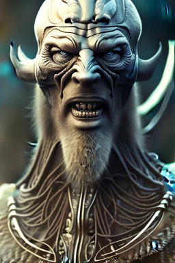 A photo realistic portrait of a stunning viking humanoid Alien, who is incredibly angry, 8k, 3d with depth of field hyper realistic