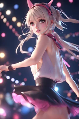 8k quality realistic image of a beautiful anime girl, partying and dancing, up close, 3d