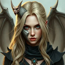 a portrait of an attractive blonde fantasy woman who is half human and half gargoyle, her face is partially made of stone, digital art