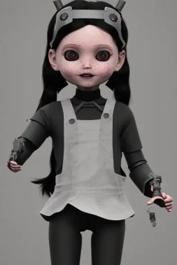 Wednesday Addams toddler, robocop, full body, jump, bokeh, hyper realistic