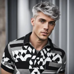 A stunningly detailed (((headshot portrait))), capturing the essence of a young man in his 20s with silver hair and piercing gray eyes, exuding a sense of confidence and protection