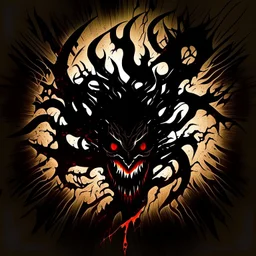 {LOGO} - embodying the sinister depths of 'Greedy Chaos Madness.' Imagine a demonic visage emerging from swirling tendrils of darkness, its eyes ablaze with insatiable hunger. Incorporate twisted, jagged elements to convey the chaotic nature of its desires, while maintaining an aura of malevolent power. Let the essence of darkness and evil flow through every stroke, creating a symbol that strikes fear and awe in equal measure."