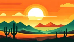 A vector graphic of sunrise over a desert landscape