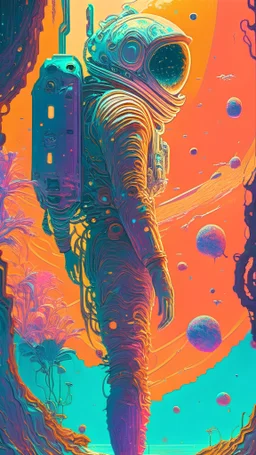 lonely cybernetic astronaut in jupiter, epic scene, by victo ngai, kilian eng vibrant colours, dynamic lighting, digital art, winning award masterpiece, fantastically beautiful, illustration, aesthetically inspired by beksinski and dan mumford, trending on artstation, art by greg rutkowski, 8 k